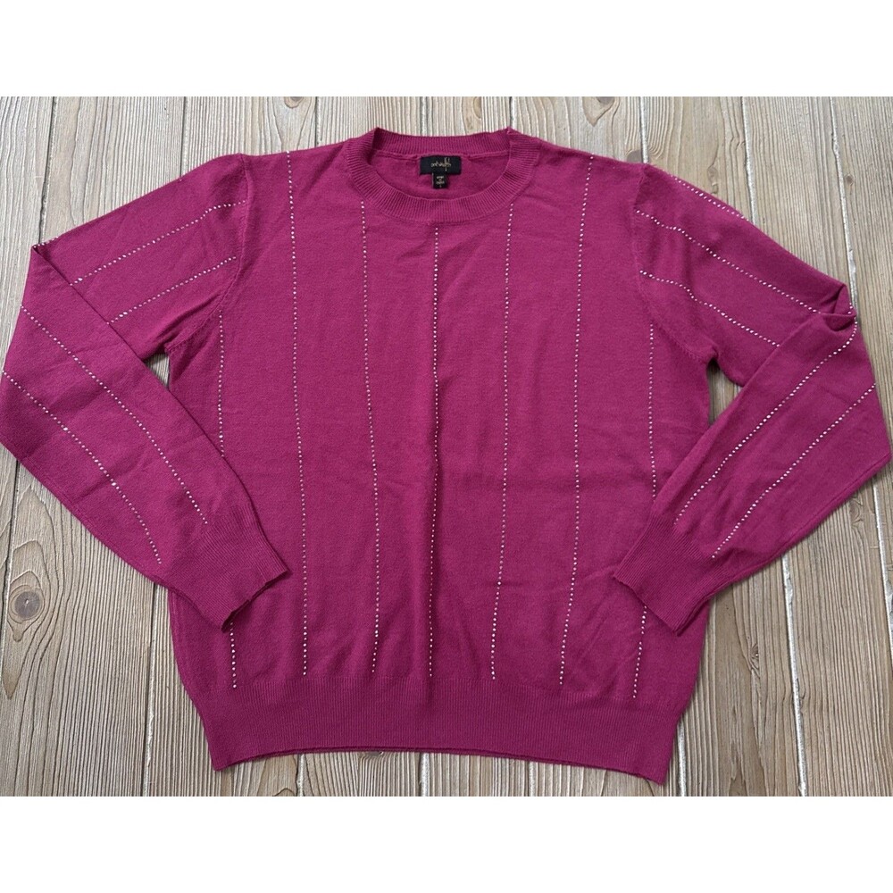 Women’s Ontwelfth Fuchsia Pink Rhinestone Beaded Sweater - Small